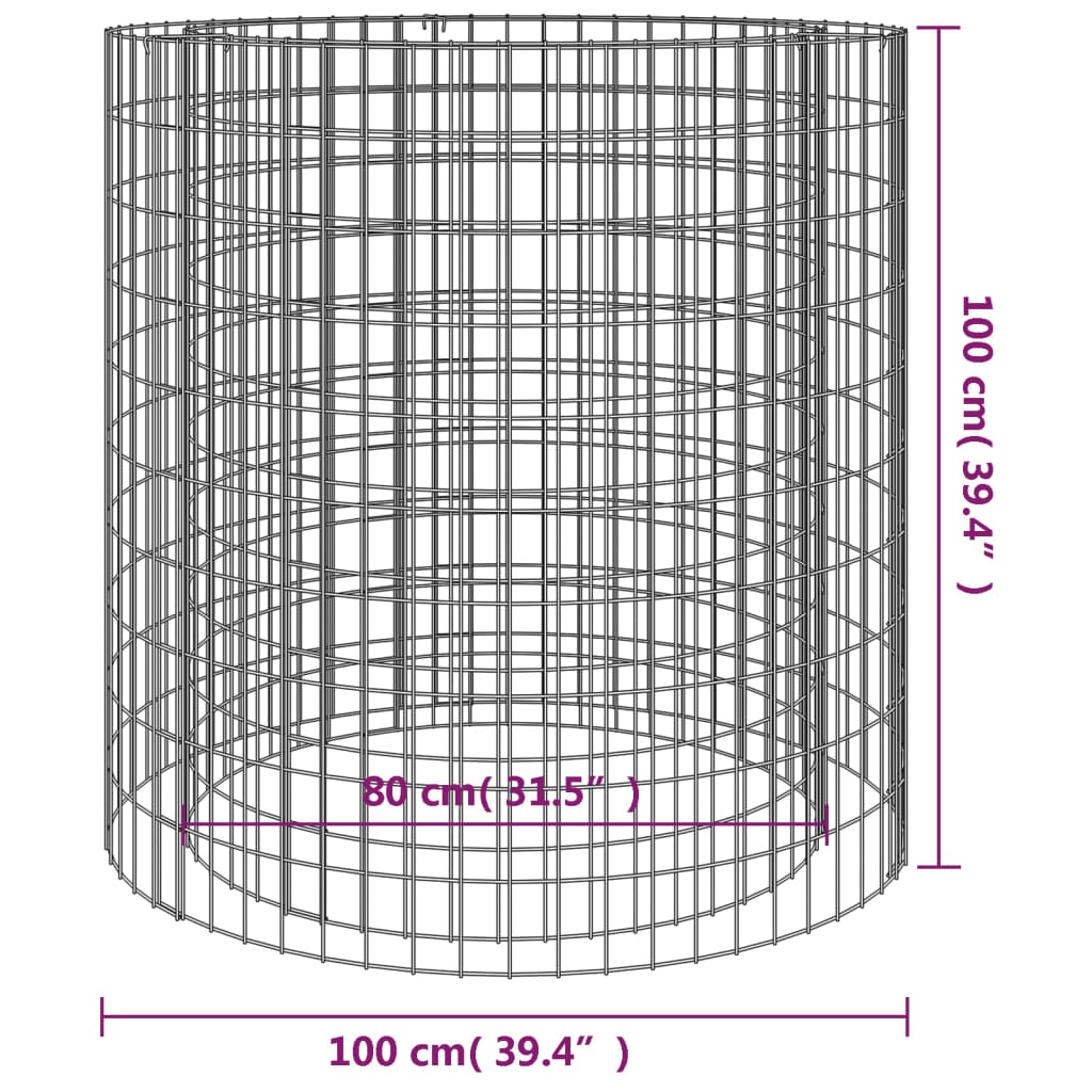 NNEVL Gabion Fire Pit Ø 100 cm Galvanised Iron
