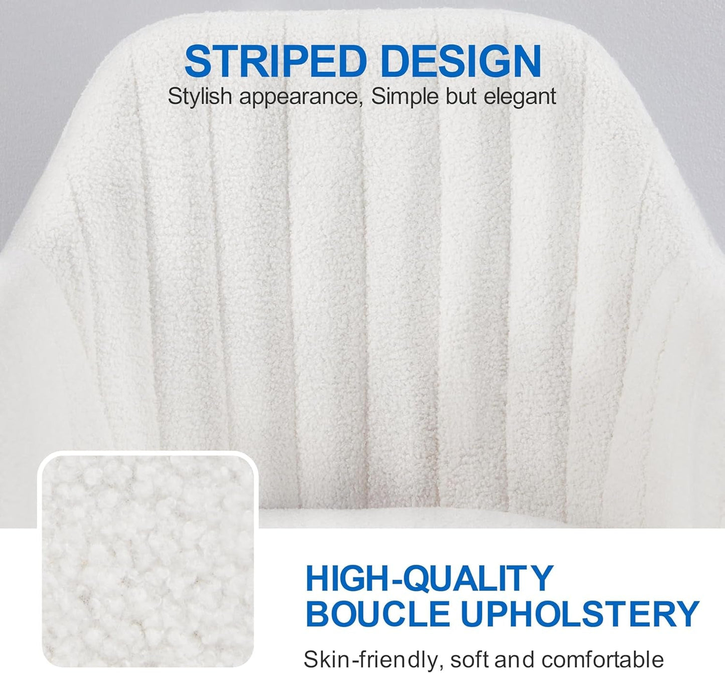 Boucle Vanity Chair Makeup Desk Chair Modern Office Chair Mid Back Accent Chair Height Adjustable Task Chair Swivel Computer Chair with Arms Ivory-4