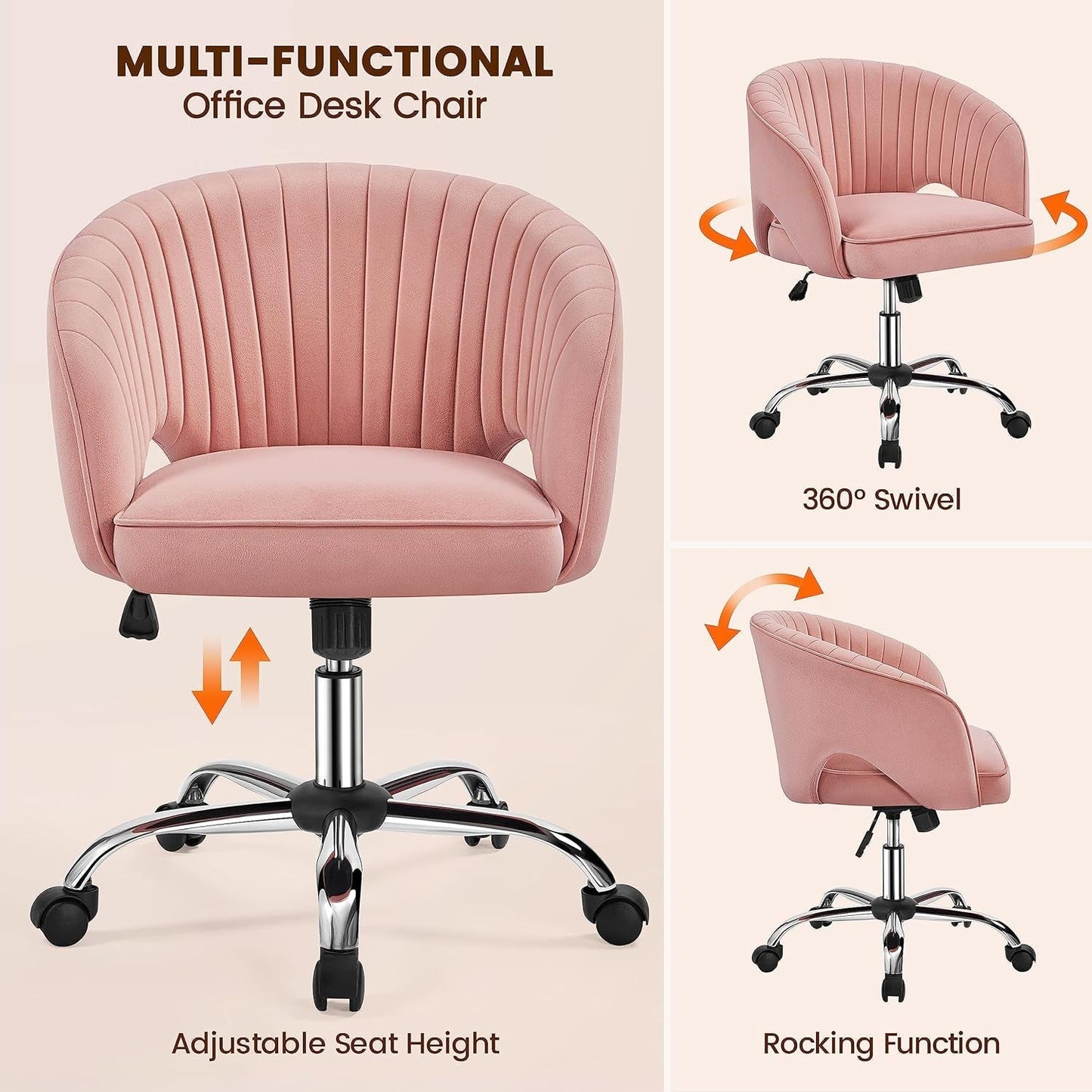 Pink Velvet Desk Chair Backrest Office Chair Modern-4
