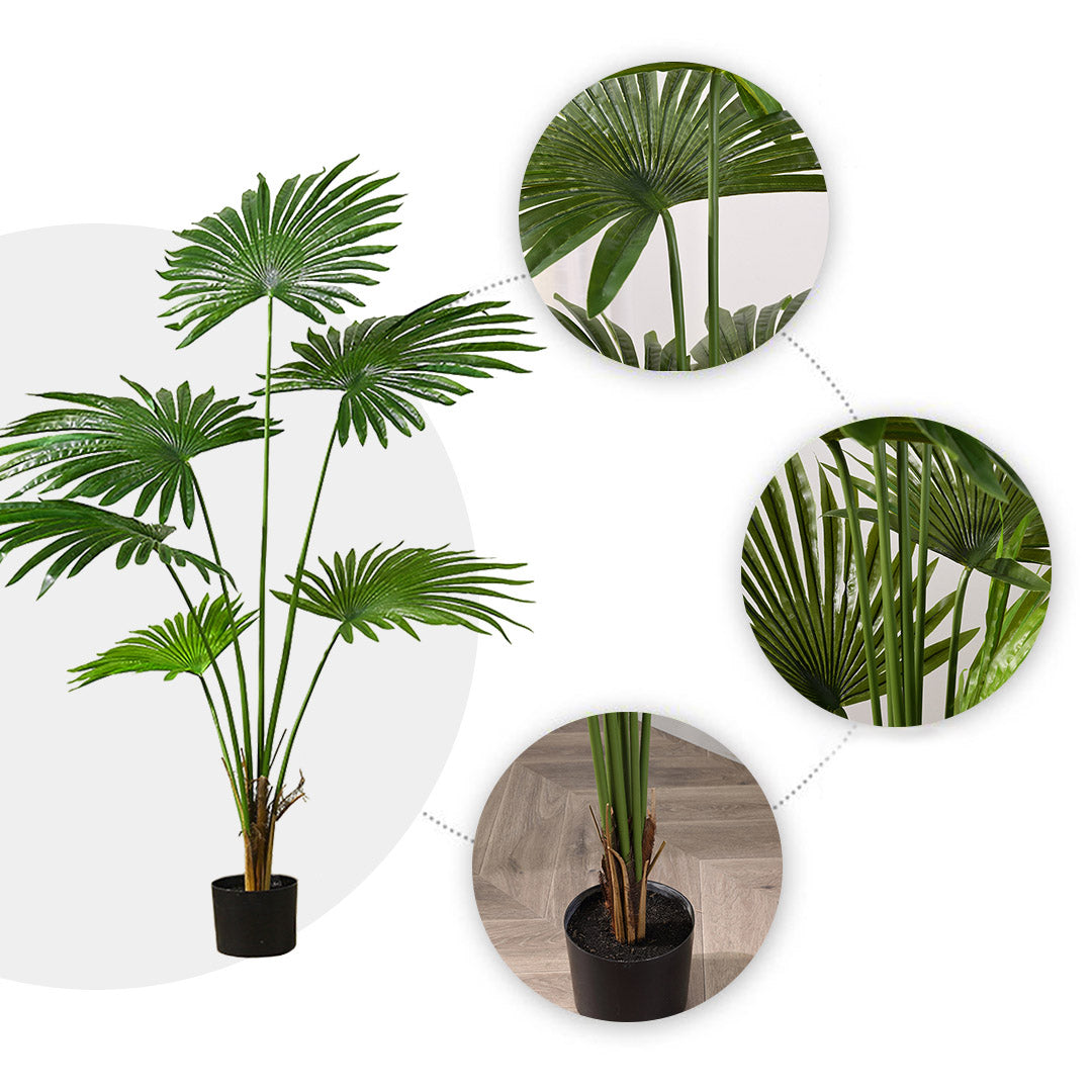 NNEAGS 120cm Artificial Natural Green Fan Palm Tree Fake Tropical Indoor Plant Home Office Decor