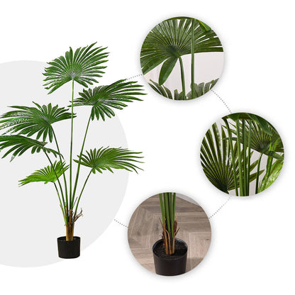 NNEAGS 120cm Artificial Natural Green Fan Palm Tree Fake Tropical Indoor Plant Home Office Decor