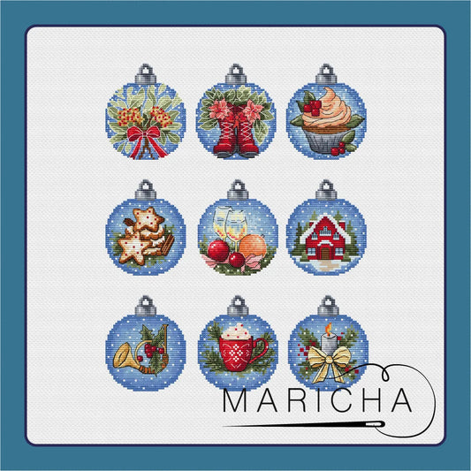 Set of New Year's Christmas ornament 2024 - PDF Cross Stitch Pattern