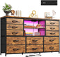 Dresser with LED Lights & Power Outlets, 12 Drawers Dresser TV Stand for 60''TV for Bedroom Dresser Fabric Dressers & Chest of Drawers, Sturdy Long Dresser for Closet Living Room,Hallway