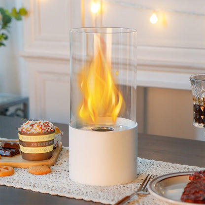 JHY DESIGN Portable Tabletop Firepit – Cylindrical Glass, 25cm H, Bio Ethanol Ventless, Indoor/Outdoor