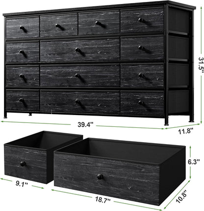 Black Dresser, Dresser for Bedroom with 13 Storage Drawers, Dressers & Chests of Drawers for 55" TV, Black Dresser for Bedroom, Long Dresser for Closet, Entryway