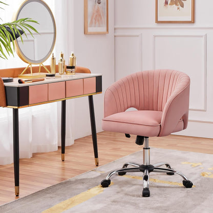 Pink Desk Chair Vanity Chair with Back Home Office Chair Cute Desk Chair Modern Swivel Rolling Chair Computer Chair for Study, Vanity, Bedroom-1
