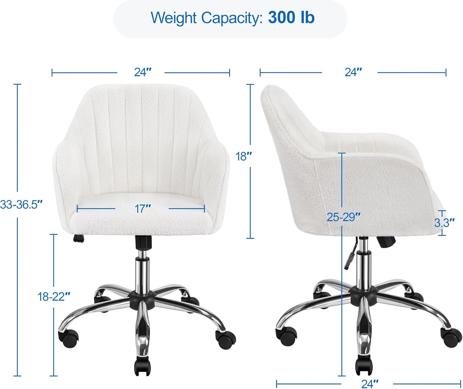 Boucle Vanity Chair Makeup Desk Chair Modern Office Chair Mid Back Accent Chair Height Adjustable Task Chair Swivel Computer Chair with Arms Ivory-2