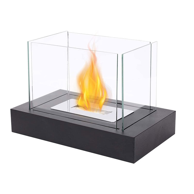 360° View Rectangular Tabletop Fire Bowl | Four-Sided Glass Bio-Ethanol Fire Pit for Patio, Deck & Indoor Decor | Modern Ventless Fireplace