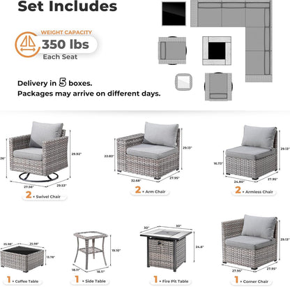 Modular Outdoor Wicker Sofa Set with Fire Pit