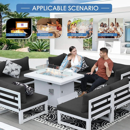 White Aluminum Outdoor Patio Furniture Set With Fire Pit