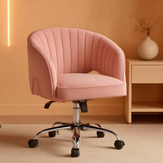 Pink Desk Chair Vanity Chair with Back Home Office Chair Cute Desk Chair Modern Swivel Rolling Chair Computer Chair for Study, Vanity, Bedroom-0