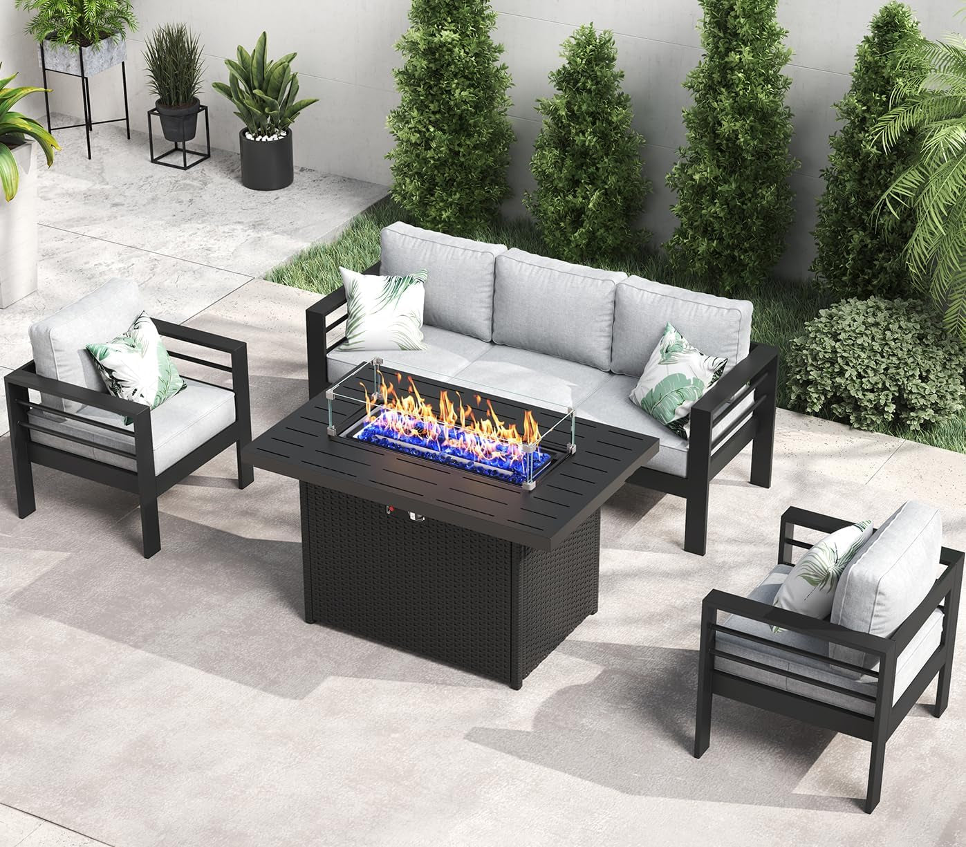 Aluminum Outdoor Patio Sectional Set With Fire Pit Table