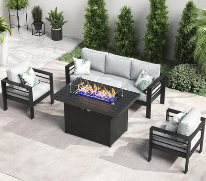 Aluminum Outdoor Patio Sectional Set With Fire Pit Table