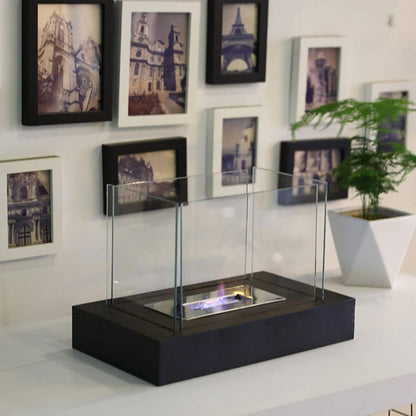 360° View Rectangular Tabletop Fire Bowl | Four-Sided Glass Bio-Ethanol Fire Pit for Patio, Deck & Indoor Decor | Modern Ventless Fireplace