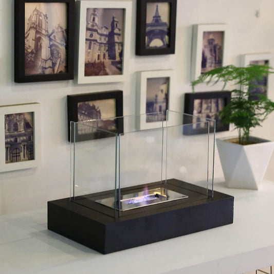 360° View Rectangular Tabletop Fire Bowl | Four-Sided Glass Bio-Ethanol Fire Pit for Patio, Deck & Indoor Decor | Modern Ventless Fireplace