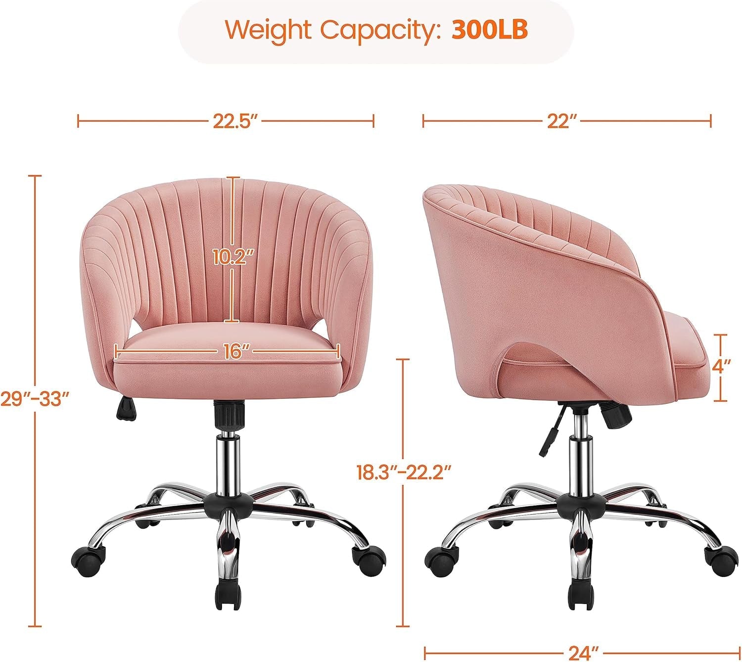 Pink Desk Chair Vanity Chair with Back Home Office Chair Cute Desk Chair Modern Swivel Rolling Chair Computer Chair for Study, Vanity, Bedroom-2