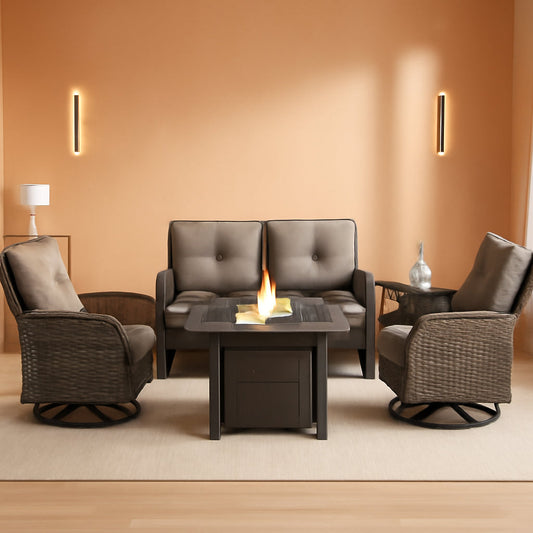 5 Piece Outdoor Patio Set With 50000 BTU Fire Pit Grey