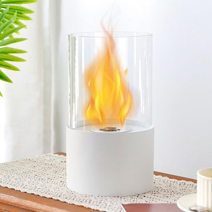 JHY DESIGN Tabletop Fire Bowl 29cm H – Bio Ethanol, Ventless, Cylindrical Glass, Indoor/Outdoor