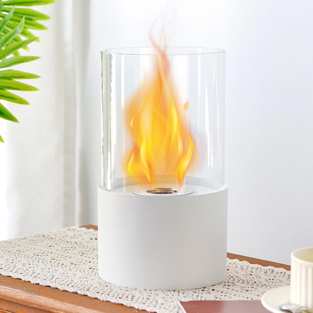 JHY DESIGN Tabletop Fire Bowl 29cm H – Bio Ethanol, Ventless, Cylindrical Glass, Indoor/Outdoor
