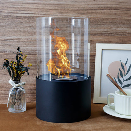 JHY DESIGN Tabletop Fire Bowl 29cm H – Bio Ethanol, Ventless, Cylindrical Glass, Indoor/Outdoor