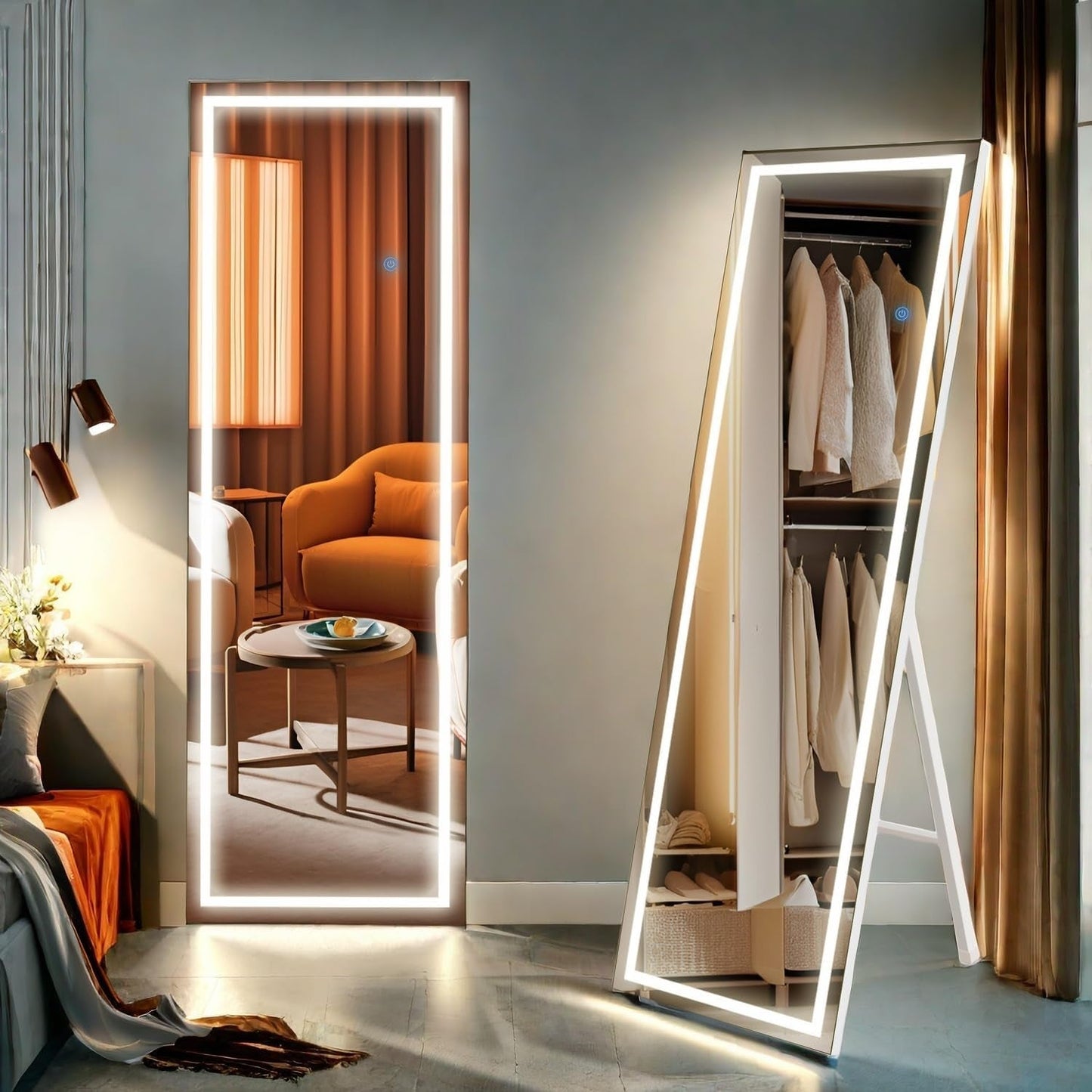 56"x18" LED Full Length Mirror: 3 Color Lights