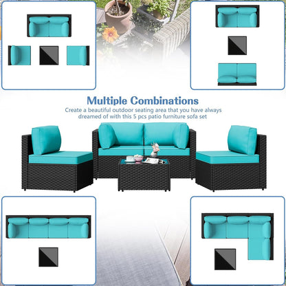 Five Piece Outdoor Patio Sectional Sofa Set Blue-4