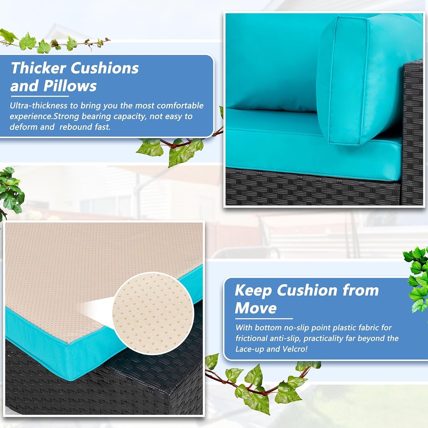 Five Piece Outdoor Patio Sectional Sofa Set Blue-3