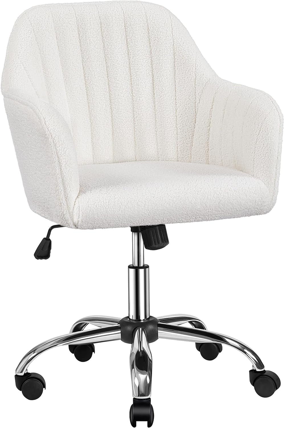 Boucle Vanity Chair Makeup Desk Chair Modern Office Chair Mid Back Accent Chair Height Adjustable Task Chair Swivel Computer Chair with Arms Ivory-0