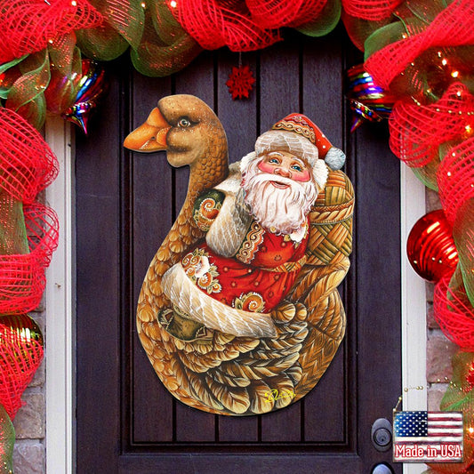 Christmas Goose Santa Christmas Door Decor by G. DeBrekht - Christmas Santa Snowman Decor - 8121633H