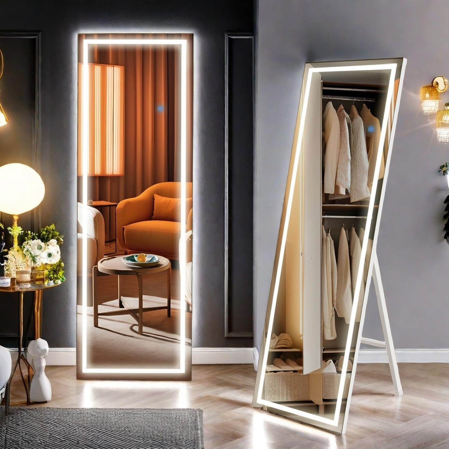 56"x18" LED Full Length Mirror: 3 Color Lights