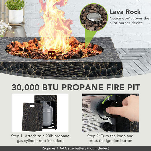16 Feet Square Outdoor Propane Fire Pit with Lava Rocks Waterproof Cover 30 000 BTU-4