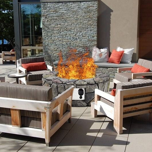 28 Inch Propane Gas Fire Pit Outdoor 40 000 BTU Stone-Brown