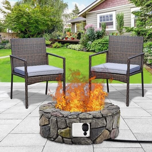 28 Inch Propane Gas Fire Pit Outdoor 40 000 BTU Stone-Brown