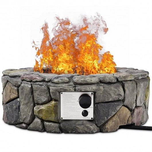 28 Inch Propane Gas Fire Pit Outdoor 40 000 BTU Stone-Brown