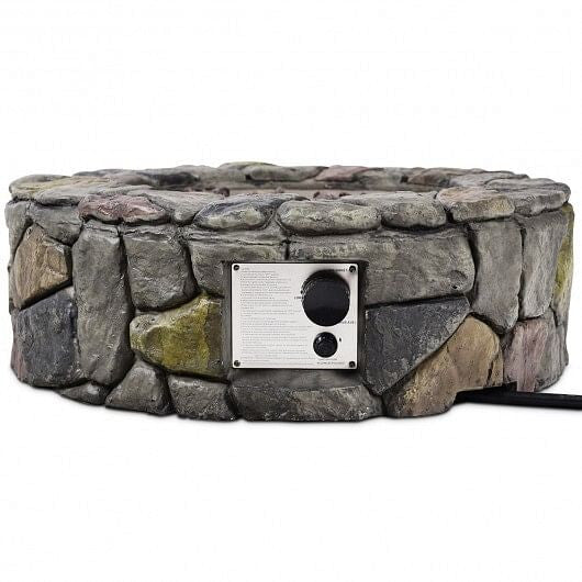 28 Inch Propane Gas Fire Pit Outdoor 40 000 BTU Stone-Brown
