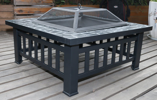 NNEDSZ 18" Square Metal Fire Pit Outdoor Heater
