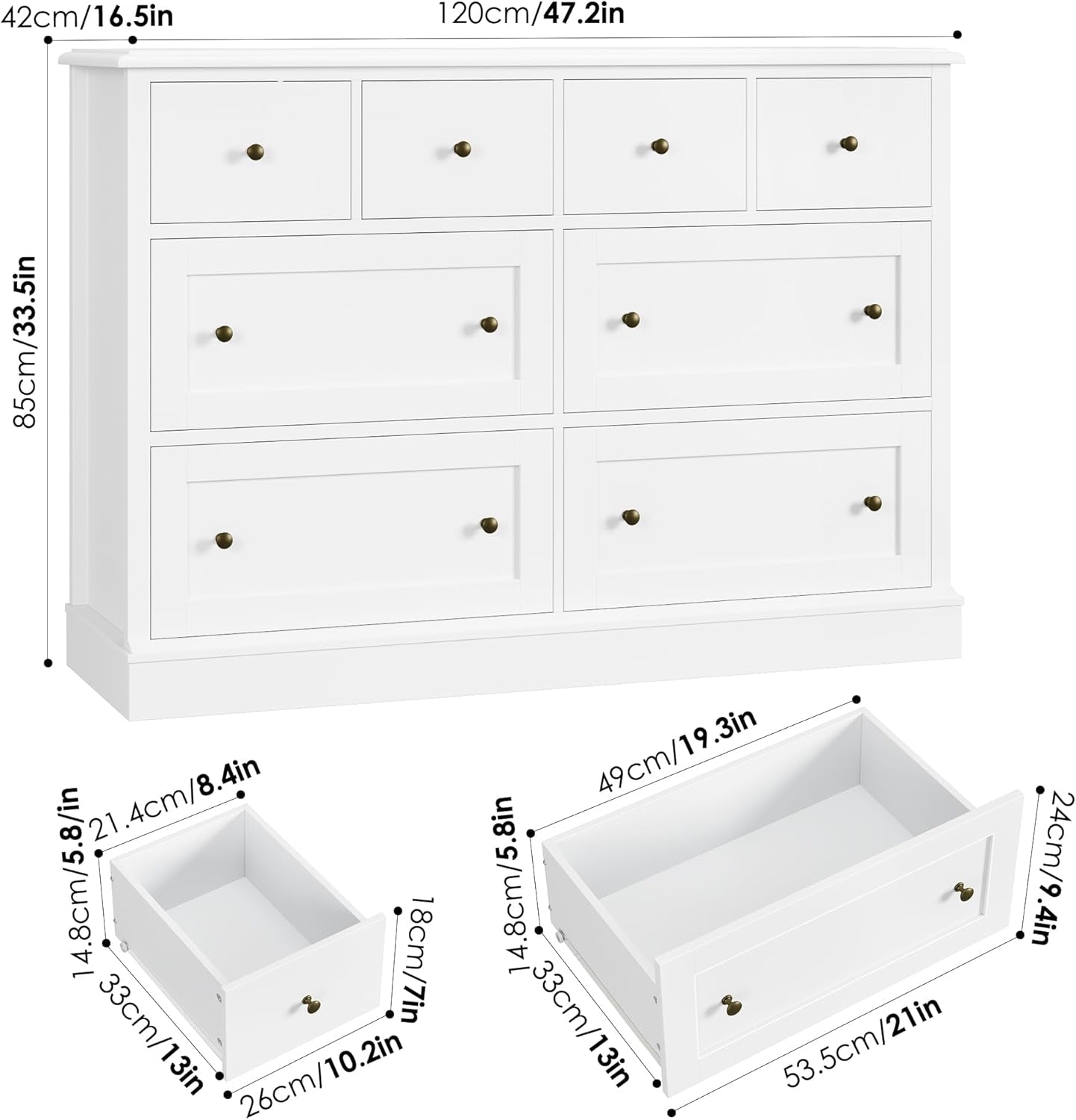 White Dresser with 8 Deep Drawers