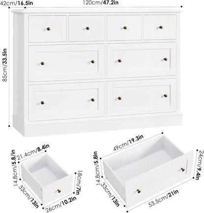 White Dresser with 8 Deep Drawers