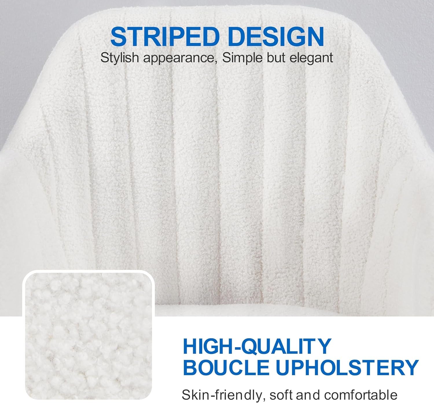 Boucle Vanity Chair Makeup Desk Chair Modern Office Chair Mid Back Accent Chair Height Adjustable Task Chair Swivel Computer Chair with Arms Ivory-4