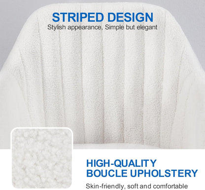 Boucle Vanity Chair Makeup Desk Chair Modern Office Chair Mid Back Accent Chair Height Adjustable Task Chair Swivel Computer Chair with Arms Ivory-4