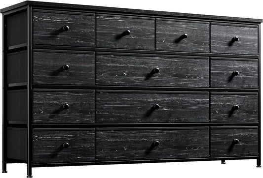 Black Dresser, Dresser for Bedroom with 13 Storage Drawers, Dressers & Chests of Drawers for 55" TV, Black Dresser for Bedroom, Long Dresser for Closet, Entryway