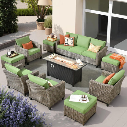 10 Piece Outdoor Patio Furniture Set with Fire Pit