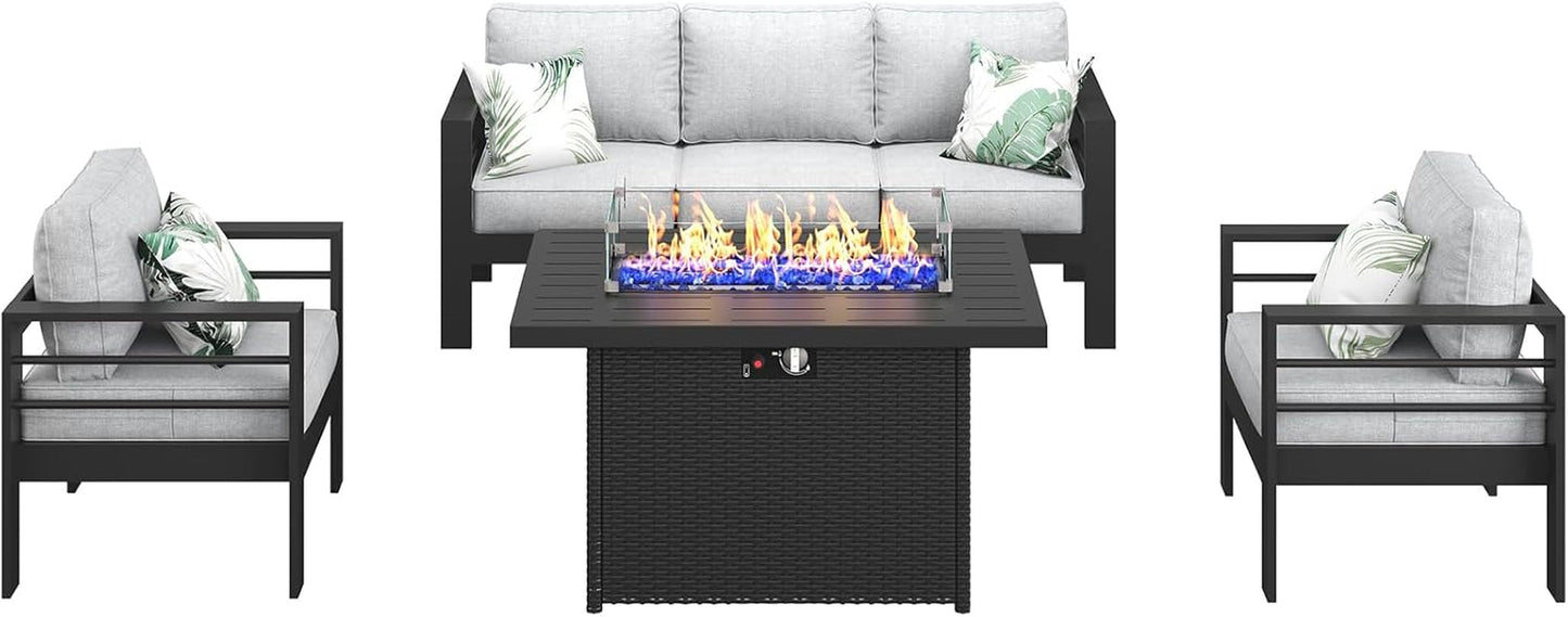 Aluminum Outdoor Patio Sectional Set With Fire Pit Table
