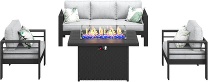Aluminum Outdoor Patio Sectional Set With Fire Pit Table