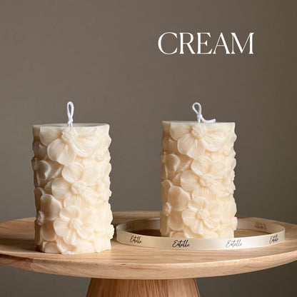 Sakura Pillar Candle | Soy Wax Candle | Decorative Handmade Candle | Aesthetic Candle| Shaped White Candle| Unscented Candles| Unique Candle