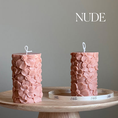 Sakura Pillar Candle | Soy Wax Candle | Decorative Handmade Candle | Aesthetic Candle| Shaped White Candle| Unscented Candles| Unique Candle