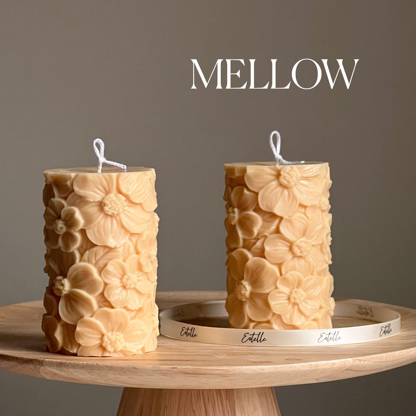 Sakura Pillar Candle | Soy Wax Candle | Decorative Handmade Candle | Aesthetic Candle| Shaped White Candle| Unscented Candles| Unique Candle