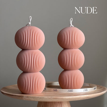 Ribbed Balls Pillar Candle | Soy Wax Candle | Decorative Handmade Candle | Aesthetic Candle| Shaped Candle| Unscented Candles| Unique Candle