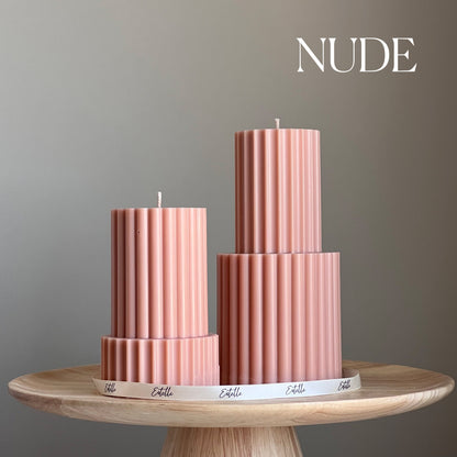Ribbed Pillar Candle | Soy Wax Candle | Decorative Handmade Candle | Aesthetic Candle| Shaped White Candle| Unscented Candles| Unique Candle